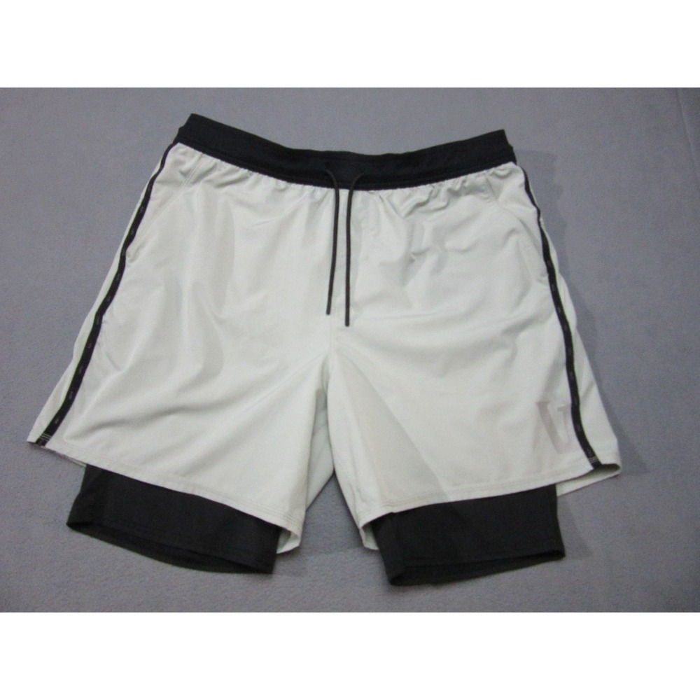 Vuori Short Mens 32 White Black Kore 2 in 1 Athletic Gym Training Lined Birch